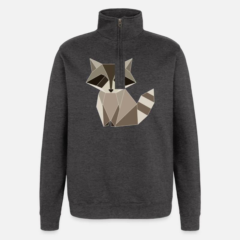 Raccoon Polygon Geometry Design - Quarter-Zip Sweatshirt - charcoal grey