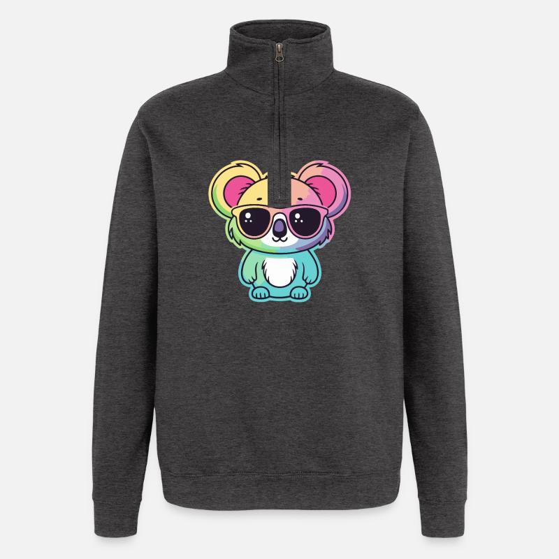Rainbow Neon Koala with Glasses - Quarter-Zip Sweatshirt - charcoal grey