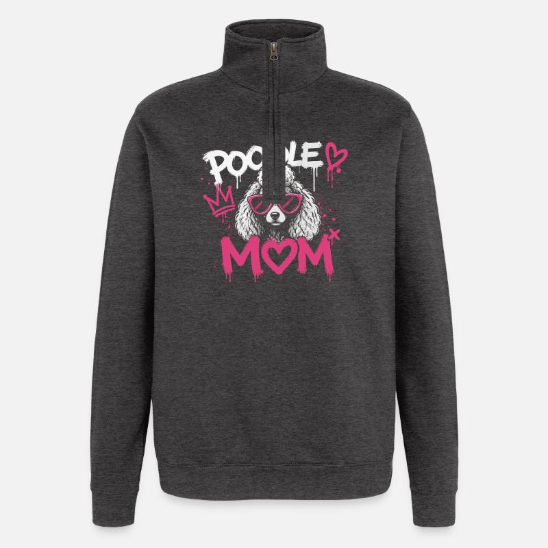 Poodle Mom Graffiti Pink - Quarter-Zip Sweatshirt - charcoal grey