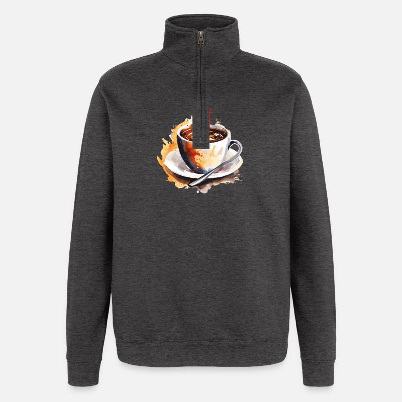 Aquarell Kaffee – Farbexplosion - Quarter-Zip-Sweatshirt - Anthrazit