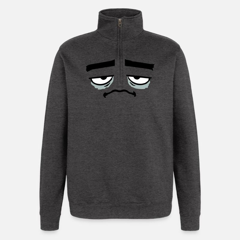 Grumpy sad disappointed face funny - Quarter-Zip Sweatshirt - charcoal grey