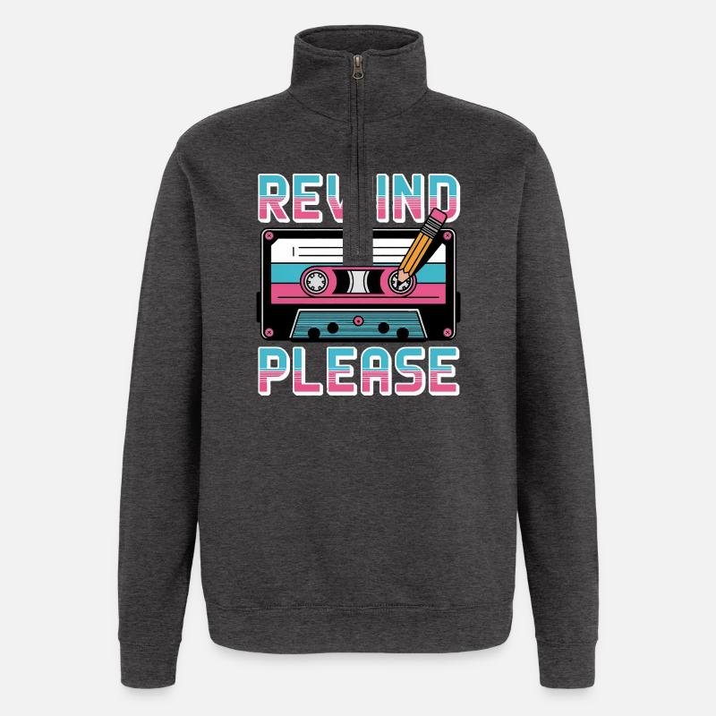 Rewind Please Cassette Retro - Quarter-Zip Sweatshirt - charcoal grey
