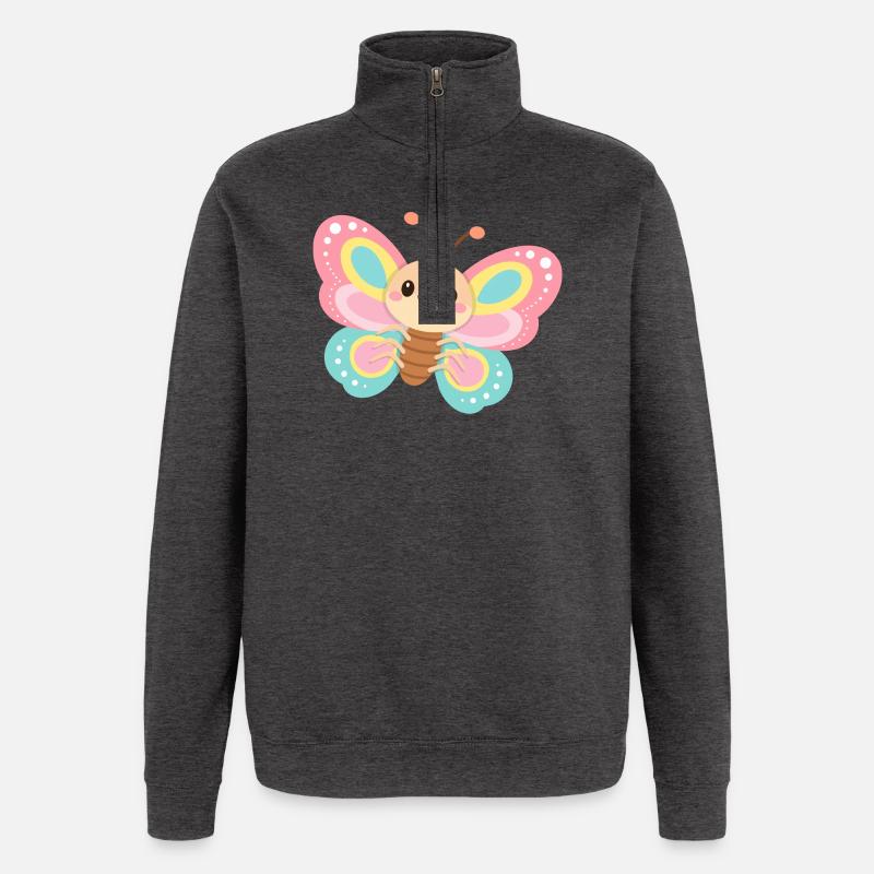 Papillon pastel - Sweat à zip 1/4 - charbon
