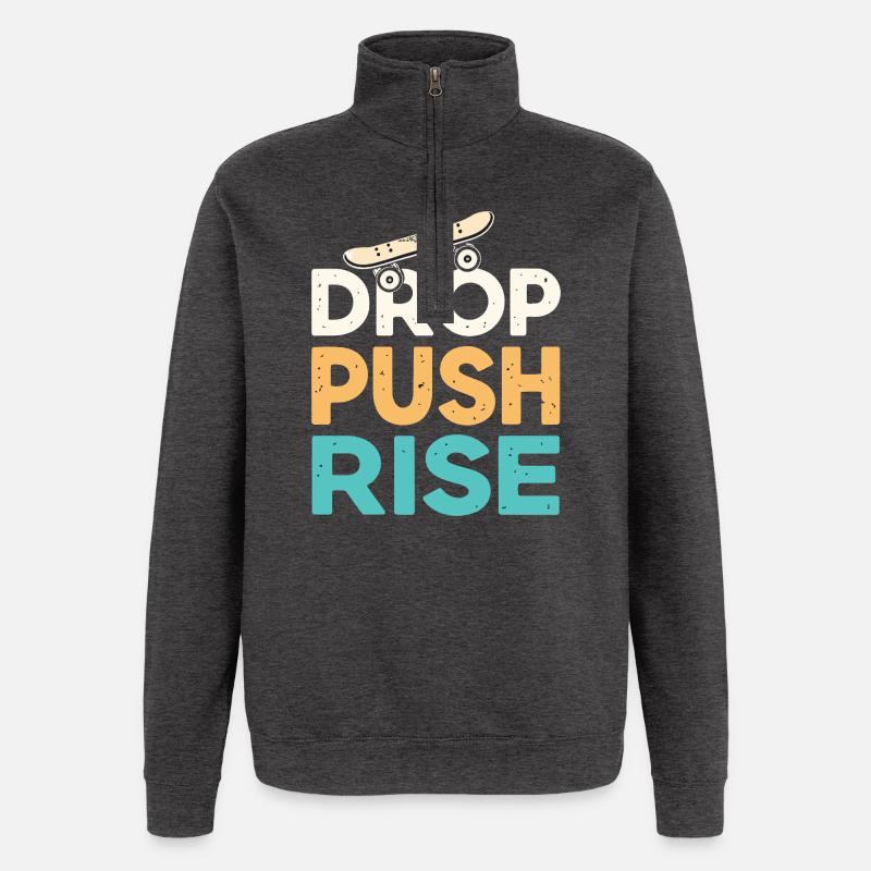 Drop Push Rise Skateboard Rétro - Sweat à zip 1/4 - charbon