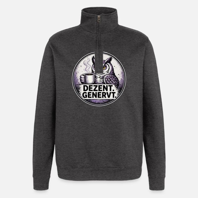 Dezent Genervt Eule mit Kaffee - Quarter-Zip-Sweatshirt - Anthrazit