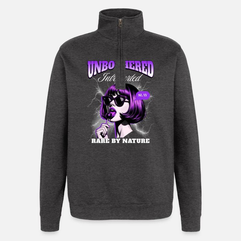 Introvert unbothered - Quarter-Zip Sweatshirt - charcoal grey