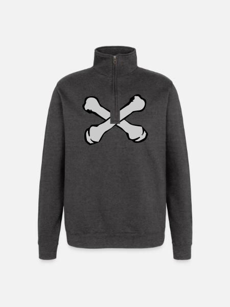 Crossing Bones Silhouette - Quarter-Zip Sweatshirt - charcoal grey