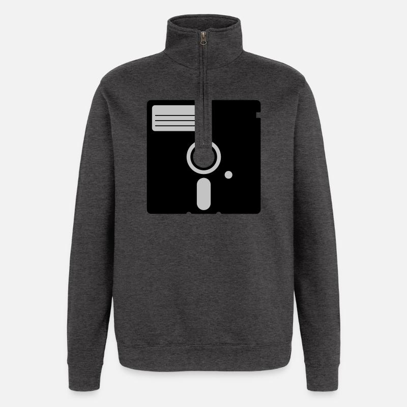retro floppy disk - Sweat à zip 1/4 - charbon