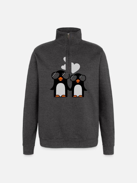 penguins fallen in love - Quarter-Zip Sweatshirt - charcoal grey
