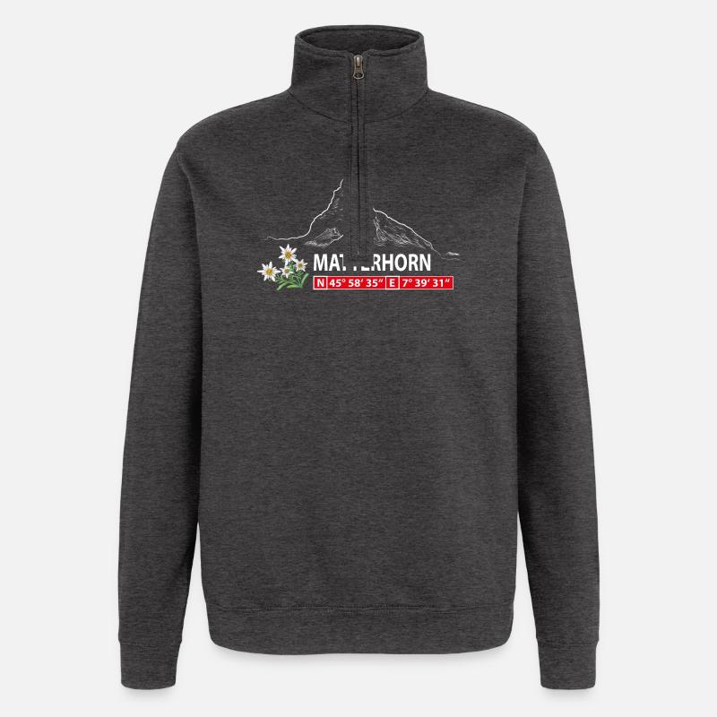 Cervin avec Edelweiss et GPS - Sweat à zip 1/4 - charbon