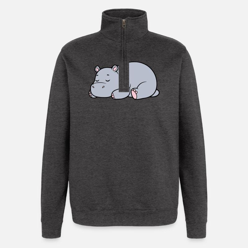 Sleeping Hippopotamus Tired Lazy Vector - Quarter-Zip Sweatshirt - charcoal grey