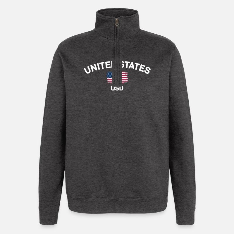 Distressed US Flag USD Graphic - Quarter-Zip Sweatshirt - charcoal grey
