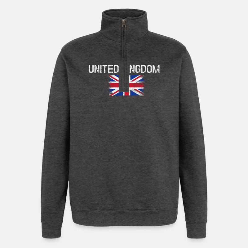 Impression du drapeau vieilli du Royaume-Uni - Sweat à zip 1/4 - charbon