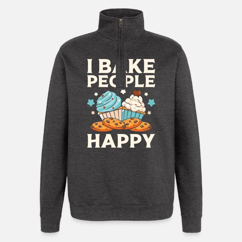 I make people happy with baking - Quarter-Zip Sweatshirt - charcoal grey