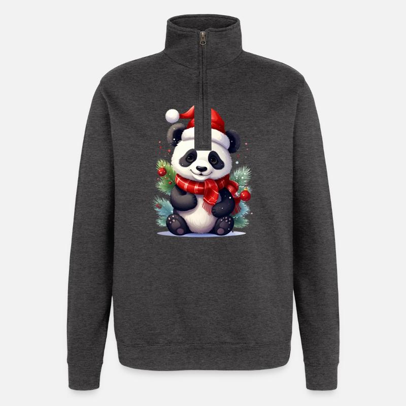 Mignon panda de Noël avec écharpe - Sweat à zip 1/4 - charbon