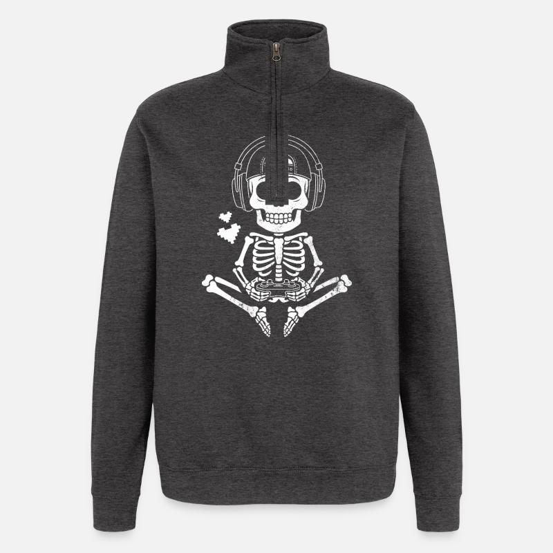 Skull DJ mit Kopfhörer Design - Quarter-Zip-Sweatshirt - Anthrazit