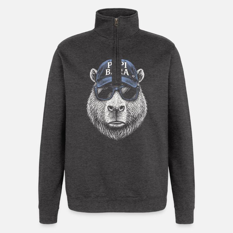 Papi Bara Bear with Sunglasses - Quarter-Zip Sweatshirt - charcoal grey