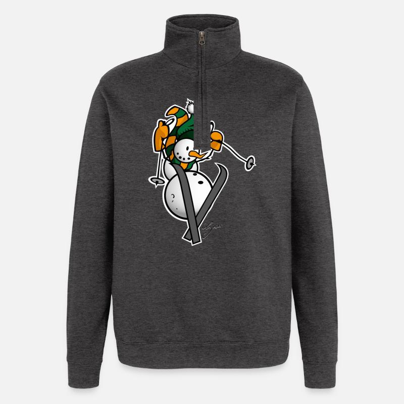 Schneemann auf Ski - Quarter-Zip-Sweatshirt - Anthrazit