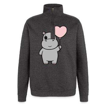 Süßes Nilpferd Herz Ballon Liebe - Quarter-Zip-Sweatshirt - Anthrazit - Vorne - AI Model Female 172 light (172cm) & AI Model Male 178 dark (178cm)