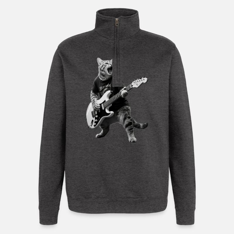 Rockkatze mit E-Gitarre - Quarter-Zip-Sweatshirt - Anthrazit