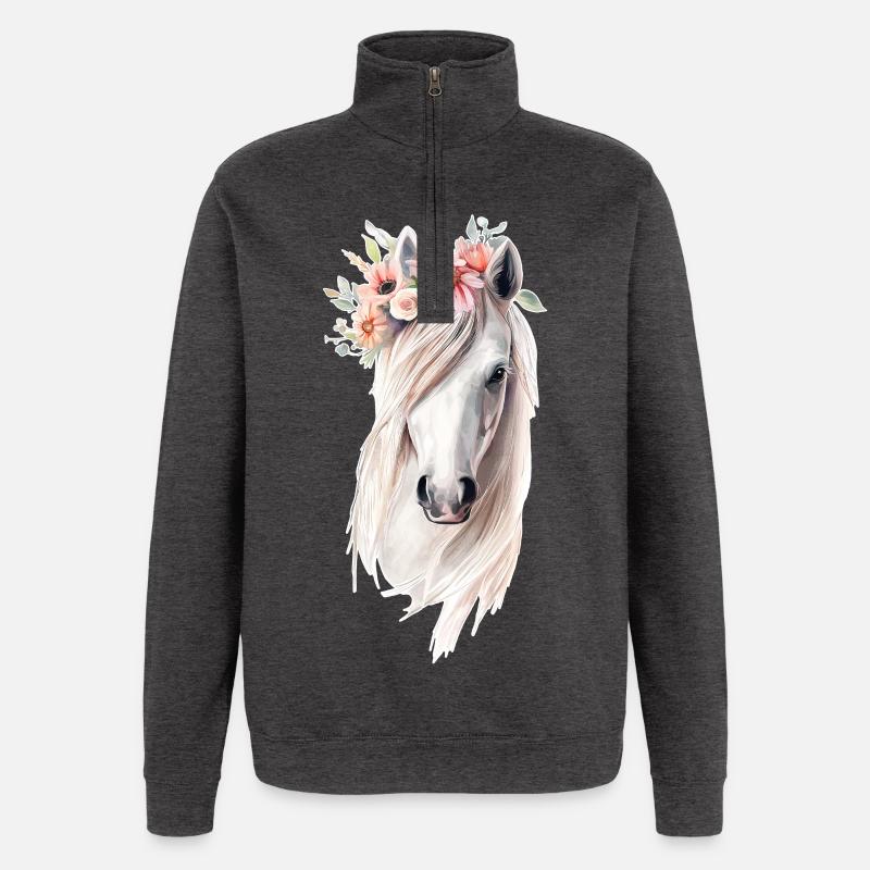 Cheval avec des fleurs - Sweat à zip 1/4 - charbon