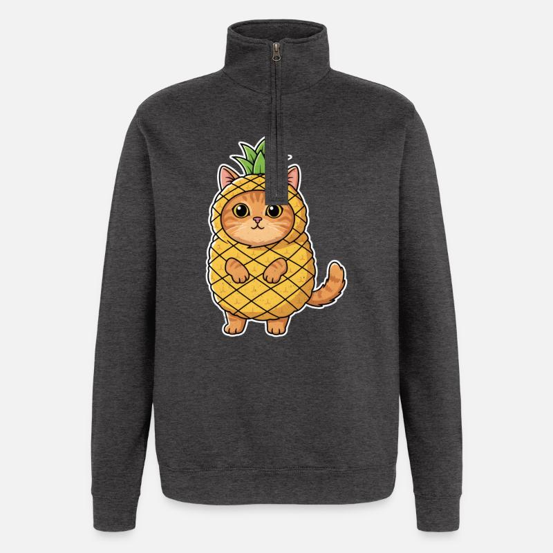 Ananas-Katze - Quarter-Zip-Sweatshirt - Anthrazit