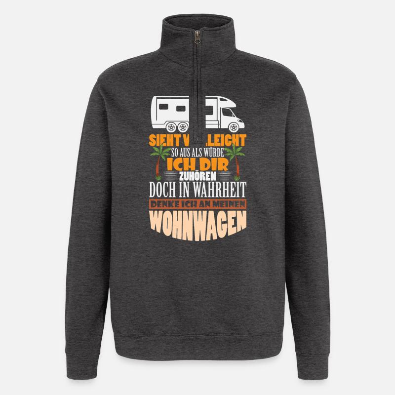 Camper Camping Caravan Saying - Quarter-Zip Sweatshirt - charcoal grey