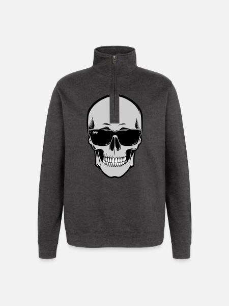 Skull with Sunglasses Graphic - Quarter-Zip Sweatshirt - charcoal grey
