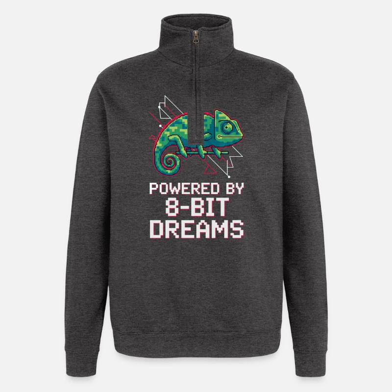 Powered 8-Bit Dreams – Pixel Chameleon - Quarter-Zip Sweatshirt - charcoal grey