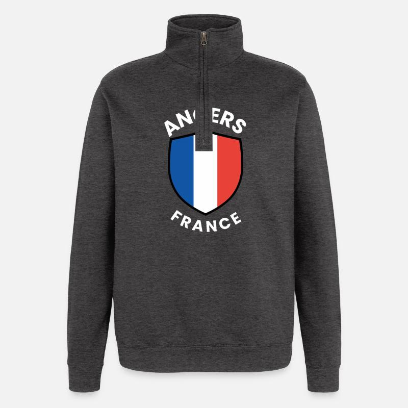 Angers France Shield Emblem - Quarter-Zip Sweatshirt - charcoal grey