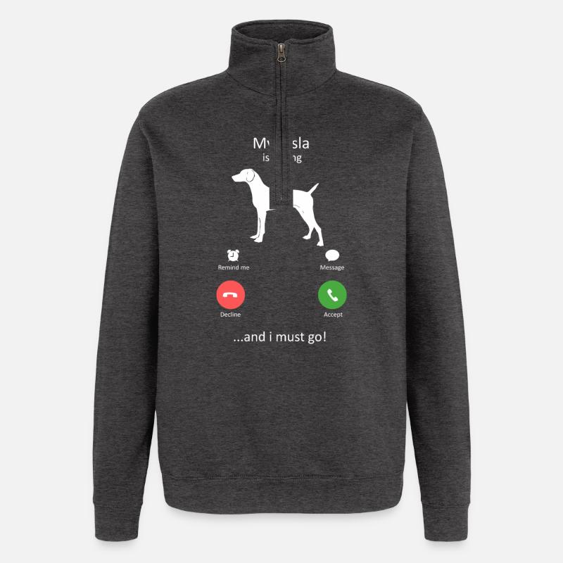 Appel Vizsla : Écran téléphonique entrant drôle - Sweat à zip 1/4 - charbon