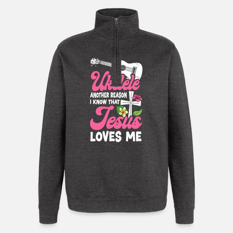 Ukulélé hawaïen Uke Jésus Foi - Sweat à zip 1/4 - charbon