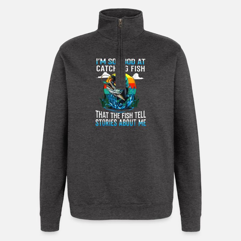 Catching Fish Stories Tee - Quarter-Zip Sweatshirt - charcoal grey