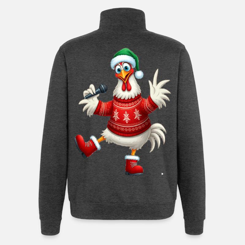 Holiday Singing Hen Sweater - Quarter-Zip Sweatshirt - charcoal grey