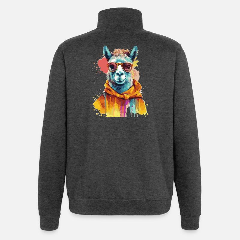 lama, alpaga, lama swag - Sweat à zip 1/4 - charbon