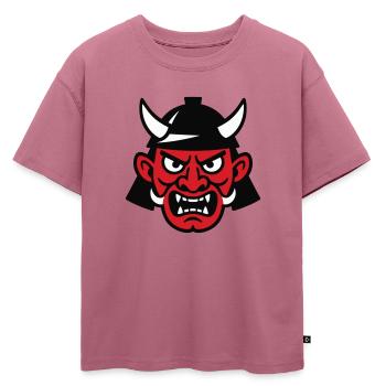 Diable samouraï - T-shirt enfant oversize en coton biologique Premium - mauve - Devant - AI Model Kid Male (0cm)