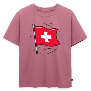 Drapeau suisse Patriot Design - T-shirt enfant oversize en coton biologique Premium - mauve - Devant - AI Model Kid Male (0cm)