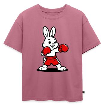 Boxe au lièvre - T-shirt enfant oversize en coton biologique Premium - mauve - Devant - AI Model Kid Male (0cm)