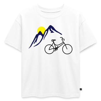 Bike, mountains and Sun - Oversized Kids' Premium Organic T-Shirt - white - Front - AI Model Kid Male (0cm)