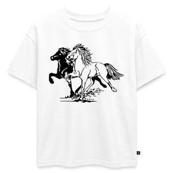 Chevaux sauvages - T-shirt enfant oversize en coton biologique Premium - blanc - Devant - AI Model Kid Male (0cm)