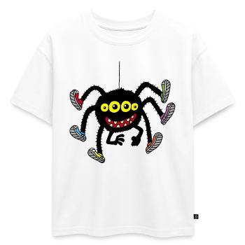 Araignée en chaussures multicolores - T-shirt enfant oversize en coton biologique Premium - blanc - Devant - AI Model Kid Male (0cm)