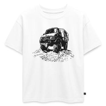 Unimog tout-terrain - T-shirt enfant oversize en coton biologique Premium - blanc - Devant - AI Model Kid Male (0cm)