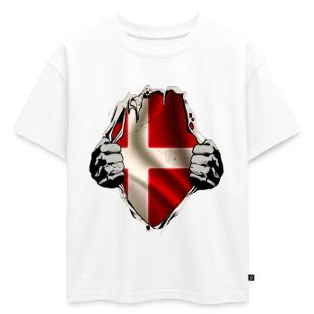 Le Danemark sous la chemise - T-shirt enfant oversize en coton biologique Premium - blanc - Devant - AI Model Kid Male (0cm)
