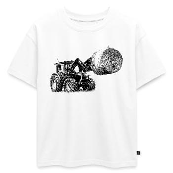 Tracteur MFF 4700 M avec balles de paille - T-shirt enfant oversize en coton biologique Premium - blanc - Devant - AI Model Kid Male (0cm)