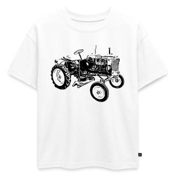 Tracteur Poney - T-shirt enfant oversize en coton biologique Premium - blanc - Devant - AI Model Kid Male (0cm)