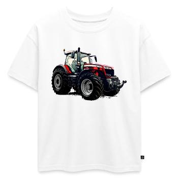 Tracteur M F 8740 S - T-shirt enfant oversize en coton biologique Premium - blanc - Devant - AI Model Kid Male (0cm)