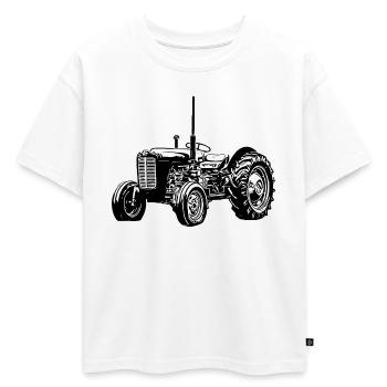 Tracteur M F 35 - T-shirt enfant oversize en coton biologique Premium - blanc - Devant - AI Model Kid Male (0cm)