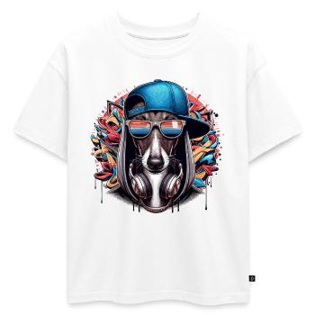 Cadeau de graffiti de chien Greyhound Gangsta - T-shirt enfant oversize en coton biologique Premium - blanc - Devant - AI Model Kid Male (0cm)