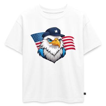 USA Eagle avec casquette d’aviateur - T-shirt enfant oversize en coton biologique Premium - blanc - Devant - AI Model Kid Male (0cm)