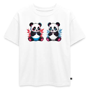 Frère et sœur panda - T-shirt enfant oversize en coton biologique Premium - blanc - Devant - AI Model Kid Male (0cm)